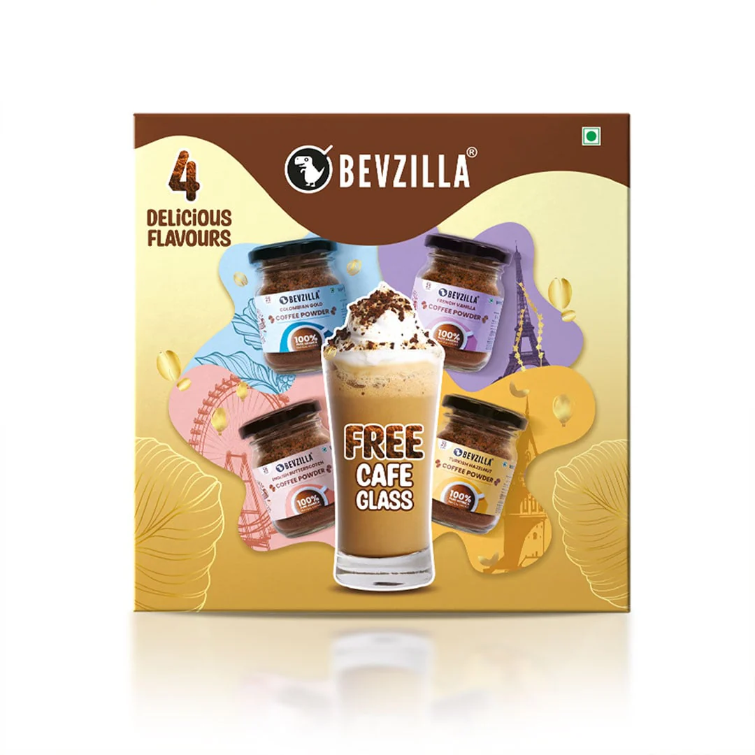 4 Flavoured Coffee Jars & Cafe Glass Gift Box - Image 6
